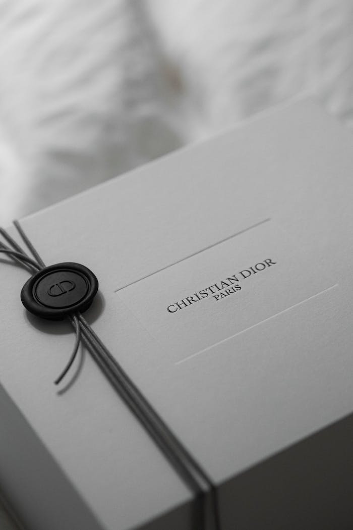 A stylish Christian Dior gift box with iconic branding in elegant packaging.